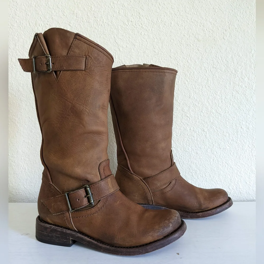 Freebird by Steven Crosby Slouch Leather Buckle Boots 6 - Picture 10 of 16